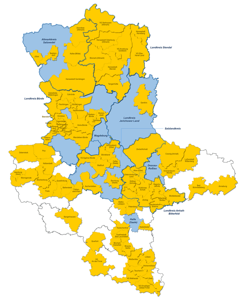 Sachsen-Anhalt-Karte mit Mitgliedern der AGFK e.V.