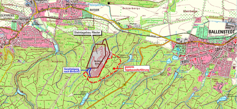 Kartenausschnitt mit geplanter Tagebauerweiterung